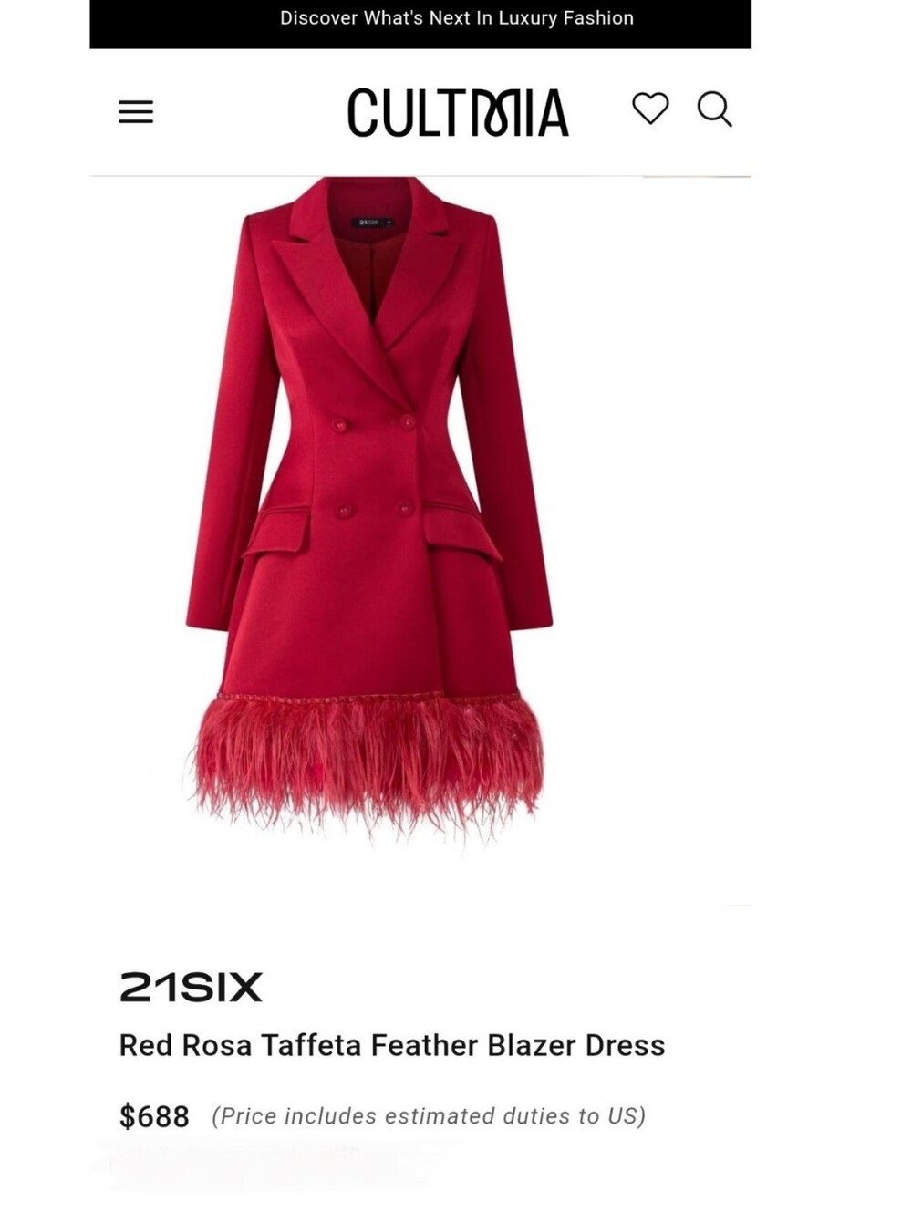 NWT 21SIX Red Rosa Taffeta Feather Blazer Dress Size XL - Picture 5 of 10
